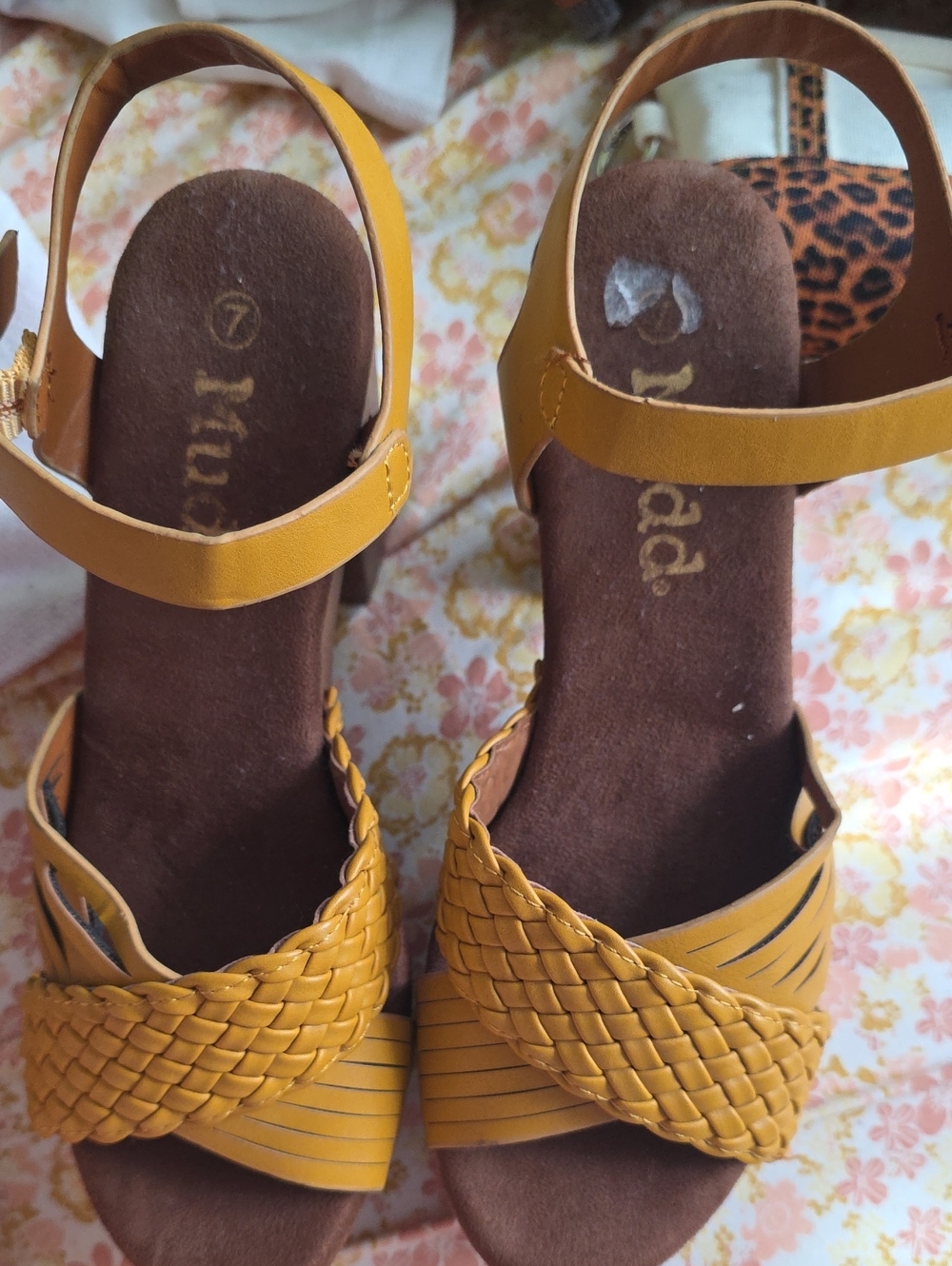 Mudd Braided Mustard Yellow Ankle-Strap Heels